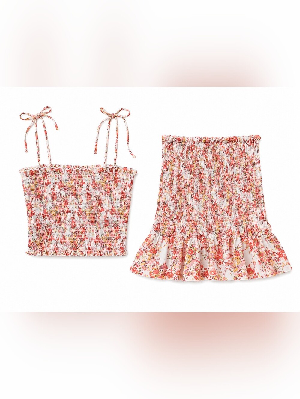 Habit Floral Smocked Matching Set Crop Top & Skirt Boho Summer Set Size L